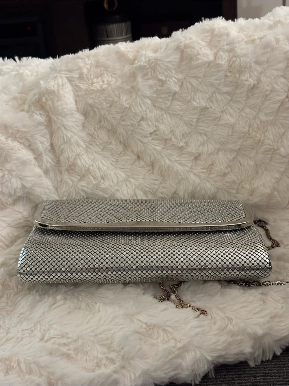 Vintage Carolyne Barton Silver Mesh Evening Clutch Shoulder Bag Chain Strap